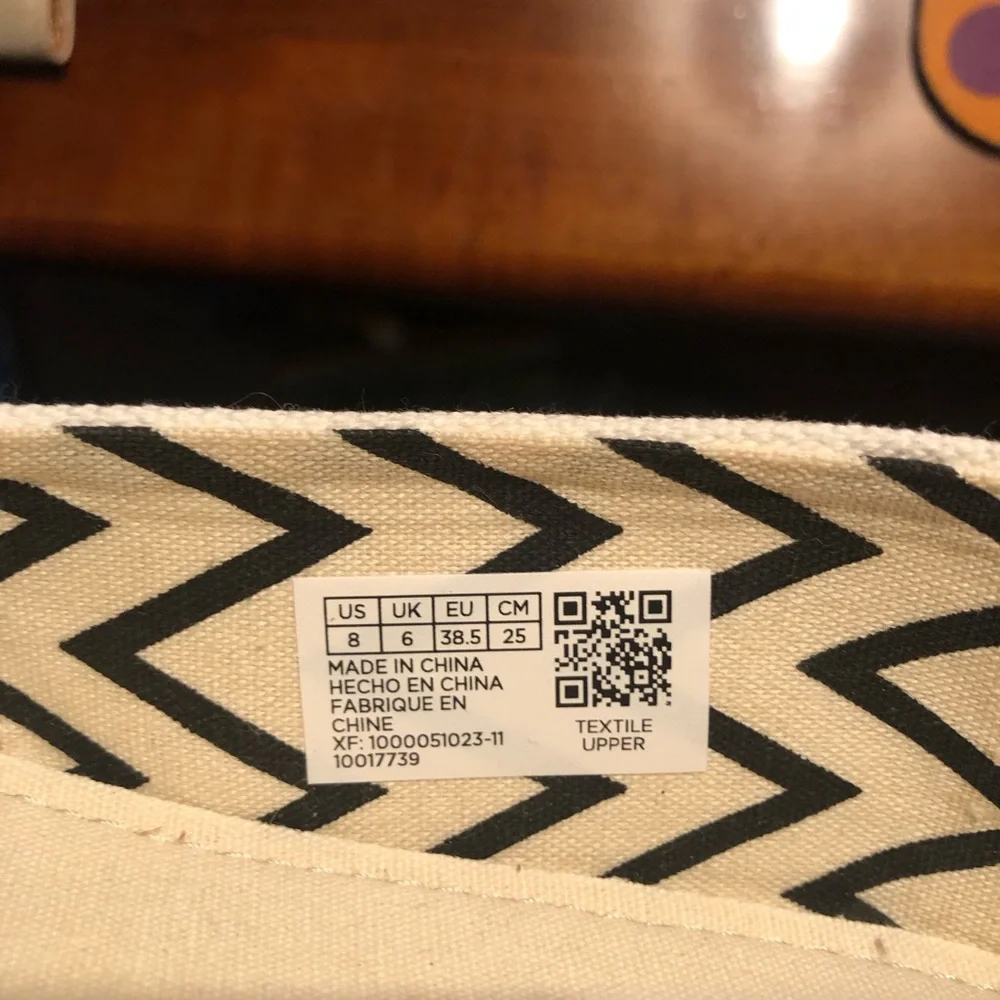 Toms Slip-On with Black Chevron Pattern on Cream Canvas
